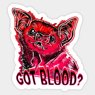 GOT BLOOD? Neon cute Vampire bat face shirt RED 2 Sticker